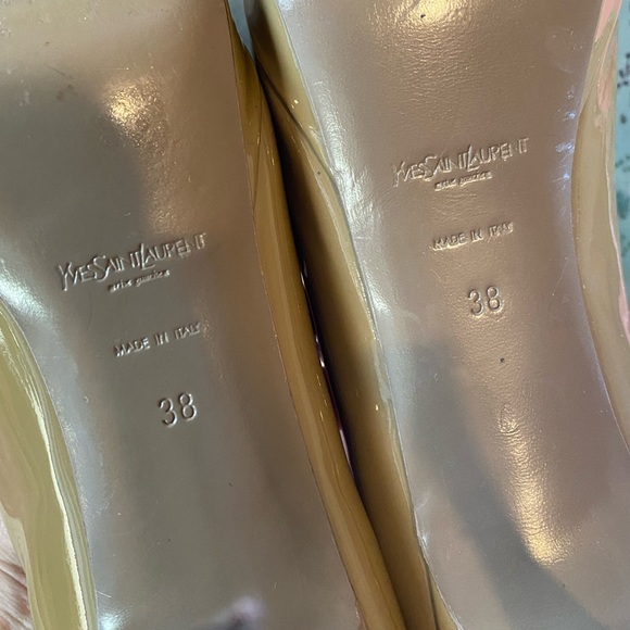 YSL Tan Platform Patent Leather Stiletto High Heels IT 38 8: US - Picture 7 of 16